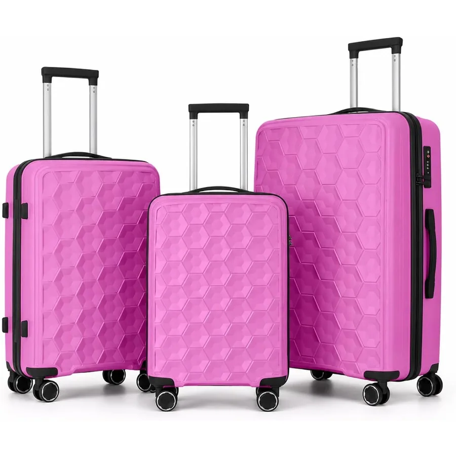 3-Piece PP Hardshell Luggage Set, Lightweight Suitcases with 4 Silent Spinner Wheels and TSA Lock, 20