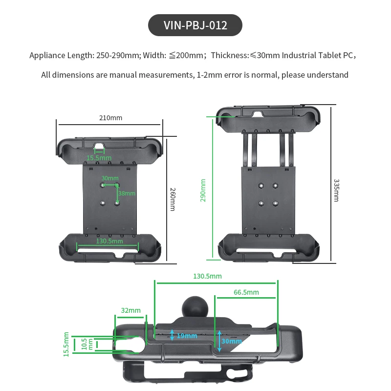 VINmounts FZ-G2 Industrial Tablet Mount, 290×200mm Compatible, 30mm Thick, Heavy Duty Adjustable Stand, No Ball Head