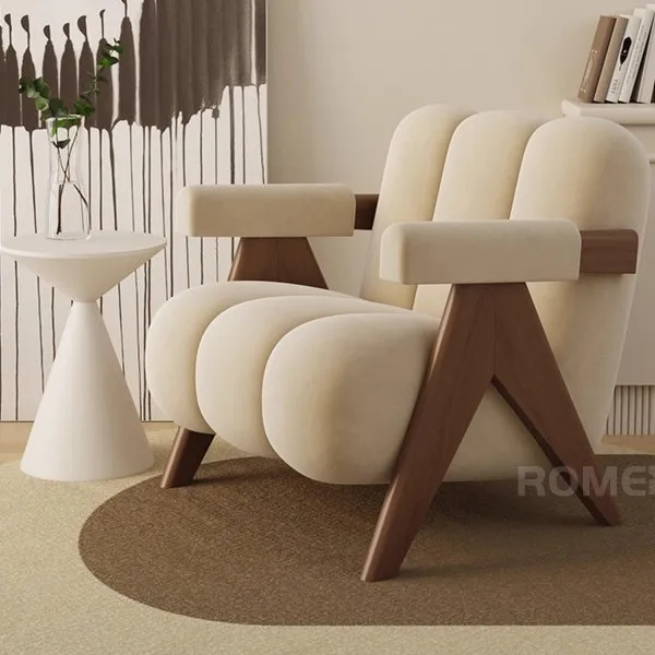 كرسي أريكة فردي لغرفة المعيشة في العصور الوسطى مصمم لغرفة النوم كرسي أريكة كريمي وشرفة الرياح كرسي ترفيهي كسول للإقامة المنزلية #1