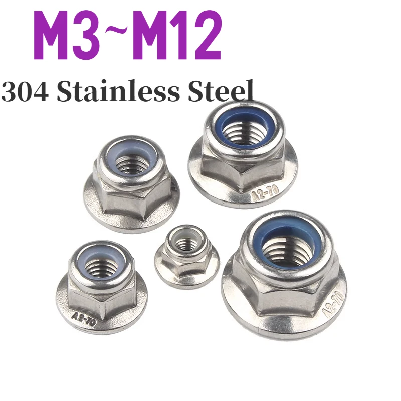 304 Stainless Steel Hexagonal Flange Loosening Nut M3 M4 M5 M6 M8 M10 M12 Flange Locking Nut Flat Anti Slip Self-Locking Nut