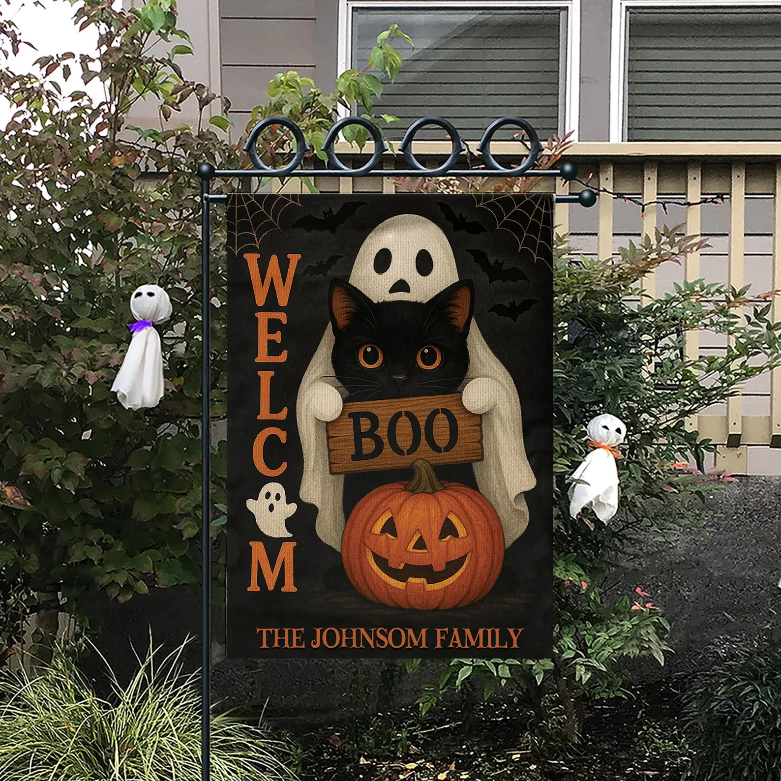 Personalized Halloween Garden Flag Custom Family Name Flag Outdoor Banner Personalized Flags Double