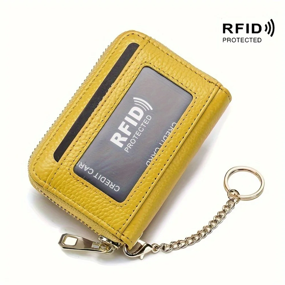 حامل بطاقة ائتمان صغير من الجلد الصناعي RFID ، مخلب بلون واحد ، محفظة مع نافذة بطاقة تعريف شفافة