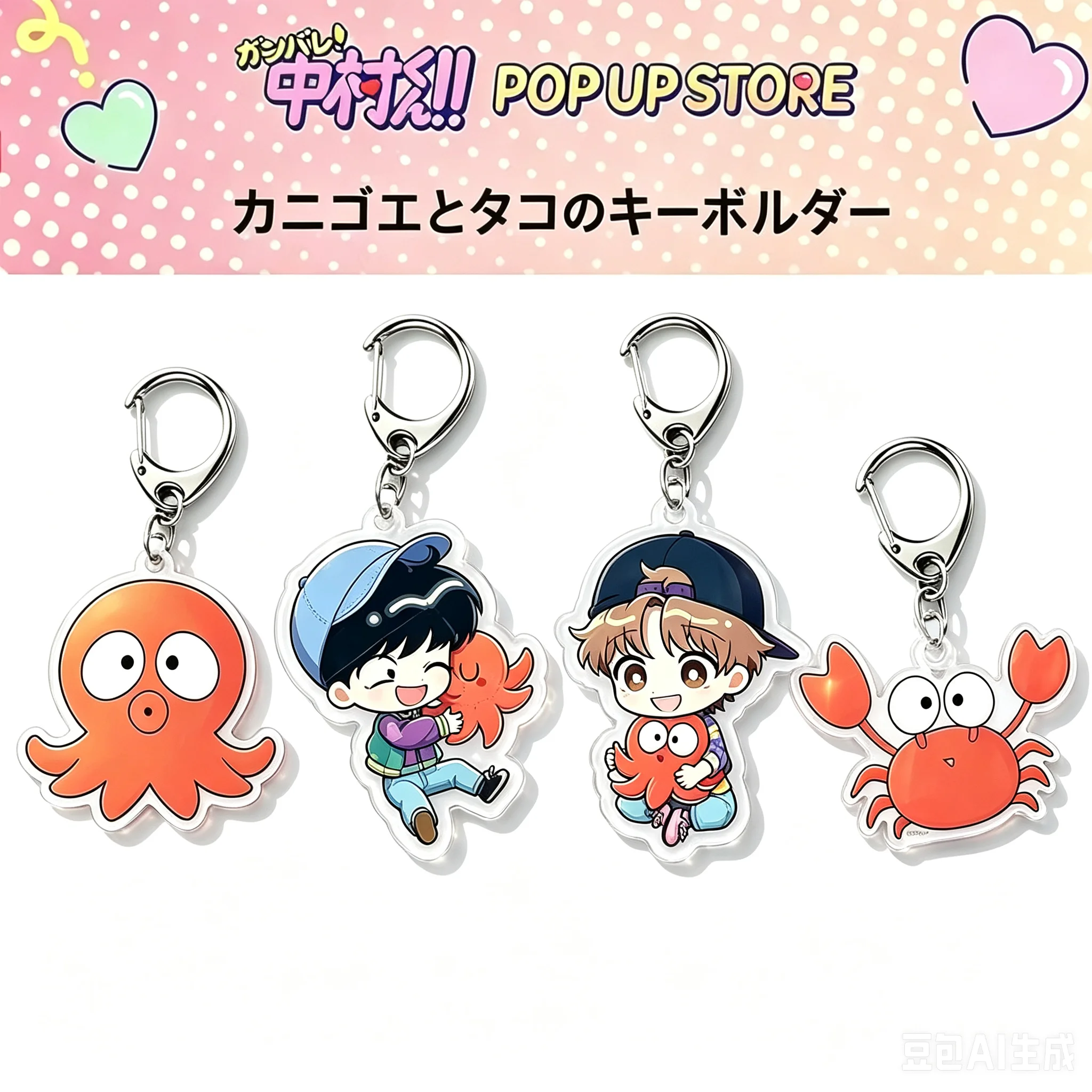 2pcs/set Anime Go For It Nakamura Acrylic Keychain Cute Q Character Octopus Crab Pendant Key Ring Bag Ornament Collection Gifts