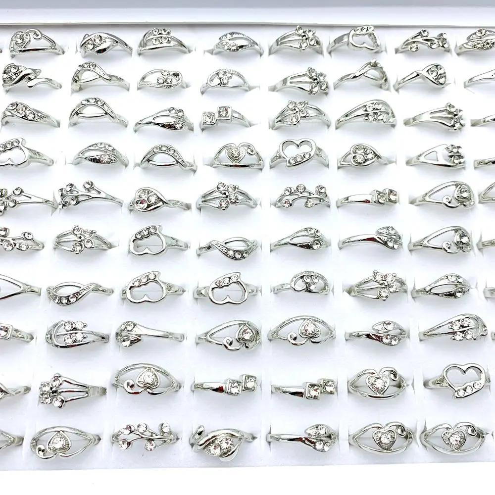 30pcs Rings For Women Silver Color Sparkling Rhinestone Mix Patterns Fashion Jewelry Set