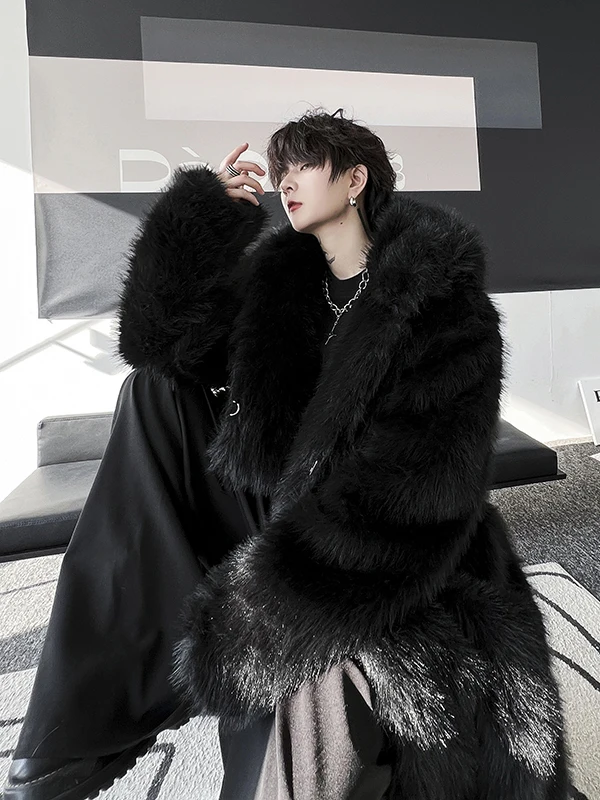 

Мужское пальто из искусственного меха, утепленное, средней длины, модное зимнее пальто с капюшоном, длинными рукавами, на пуговицах, для повседневной носки