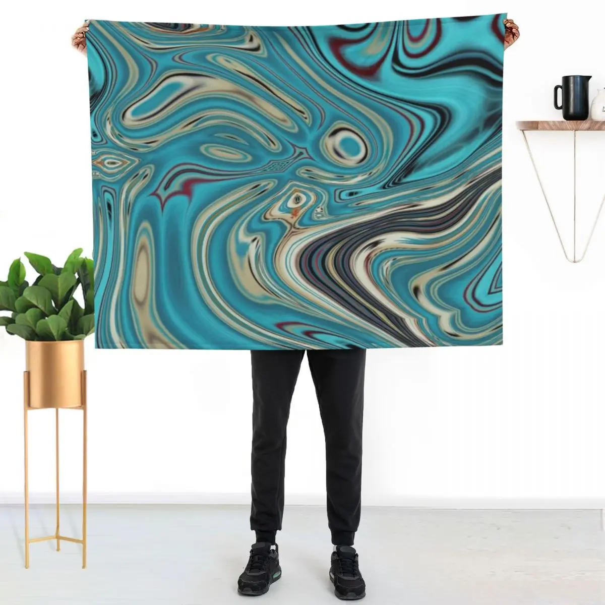 abstract teal turquoise marble swirls mid century modern Throw Blanket Fashion Sofas halloween Soft Beds Soft Hair Blankets