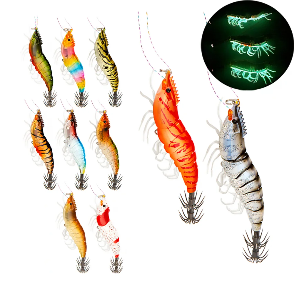 ILURE 10pcs Squid Jig Air Egi Lure Luminous Wood Shrimp Fishing Goods Wobbler Artificial Silicone Bait Sea Fishing Accessories