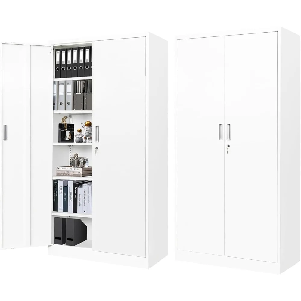 

Metal Cabinet with 5 Adjustable Shelves and 2 Doors, Locking Storage Cabinet for Garage, Classroom and Office -White