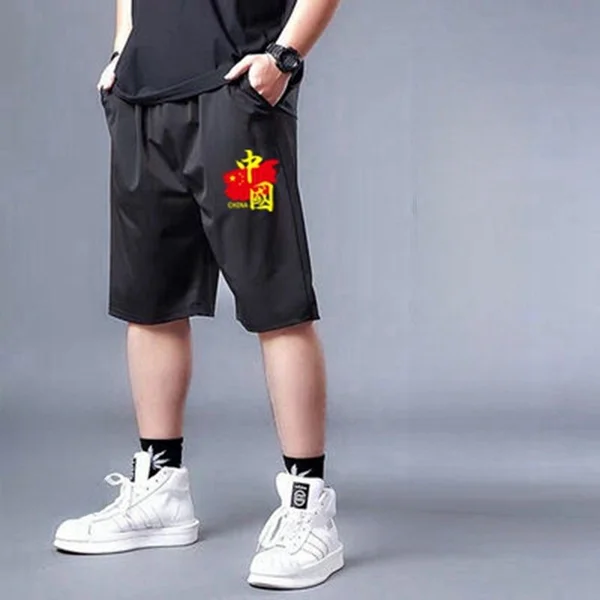 

plus Size Summer Sport orts for Men Loose Ice Silk Letter Print Baskeall Pants Trendy Casual Loose Fit Polyester Fiber