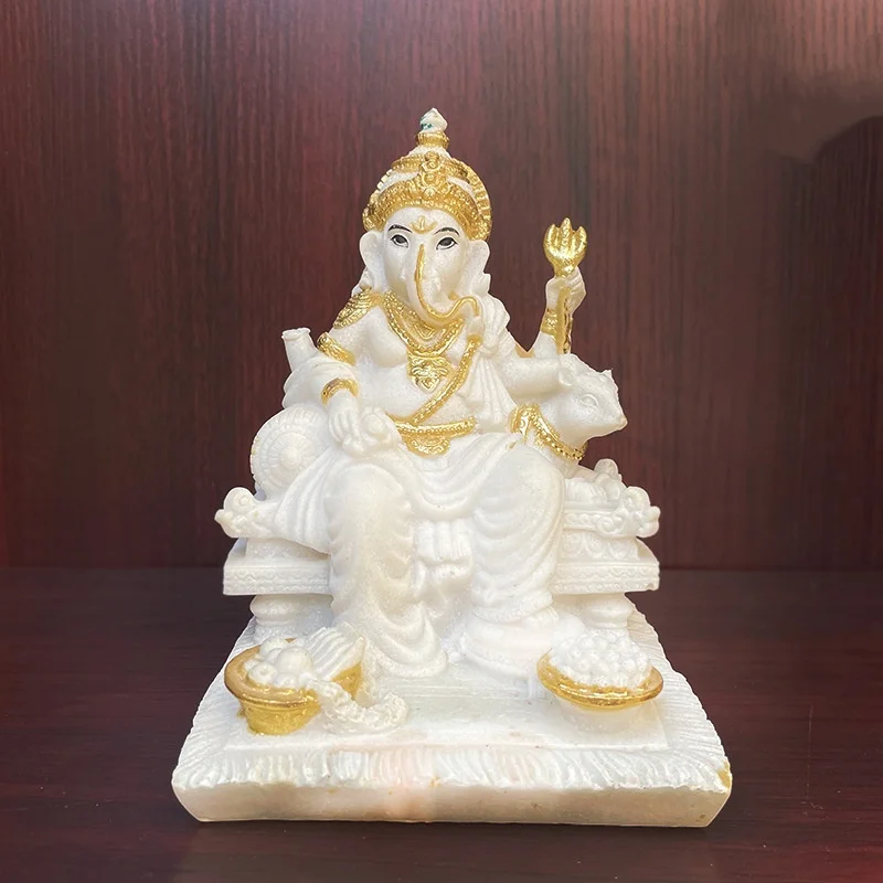 Elephant God Figurine - Zen-Inspired Vintage Resin Decor, Gilded Elephant Head Craft Statue