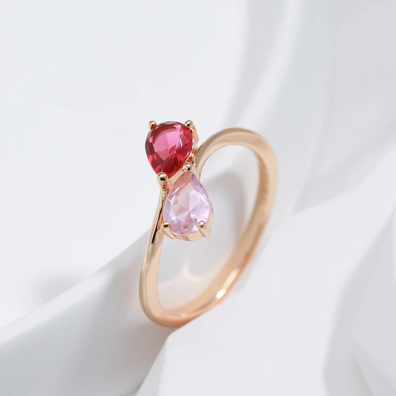 Wbmqda Fashion Red With Pink Natural Zircon Drop Earrings Ring For Women 585 Rose Gold Color Romantic Wedding Fine Jewelry Sets