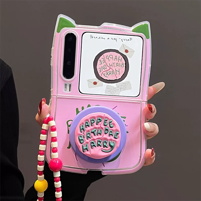 

z flip 7 Case Cute Magnetic Birthday Cake Stand Phone Case for Samsung Galaxy Z Flip 7 6 5 4 3/ Xiaomi mixflip Protective Cases
