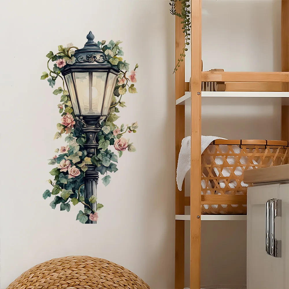 Watercolor Street Light Flower Home Bedroom Living Room Background Decoration Beautification Wall Sticker Self-Adhesive