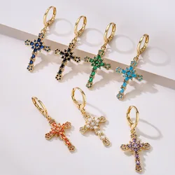 Waterproof Cross Drop Earrings For Women, High Quality Stainless Steel Earrings With CZ Stone,Elegant Jewelry Gift