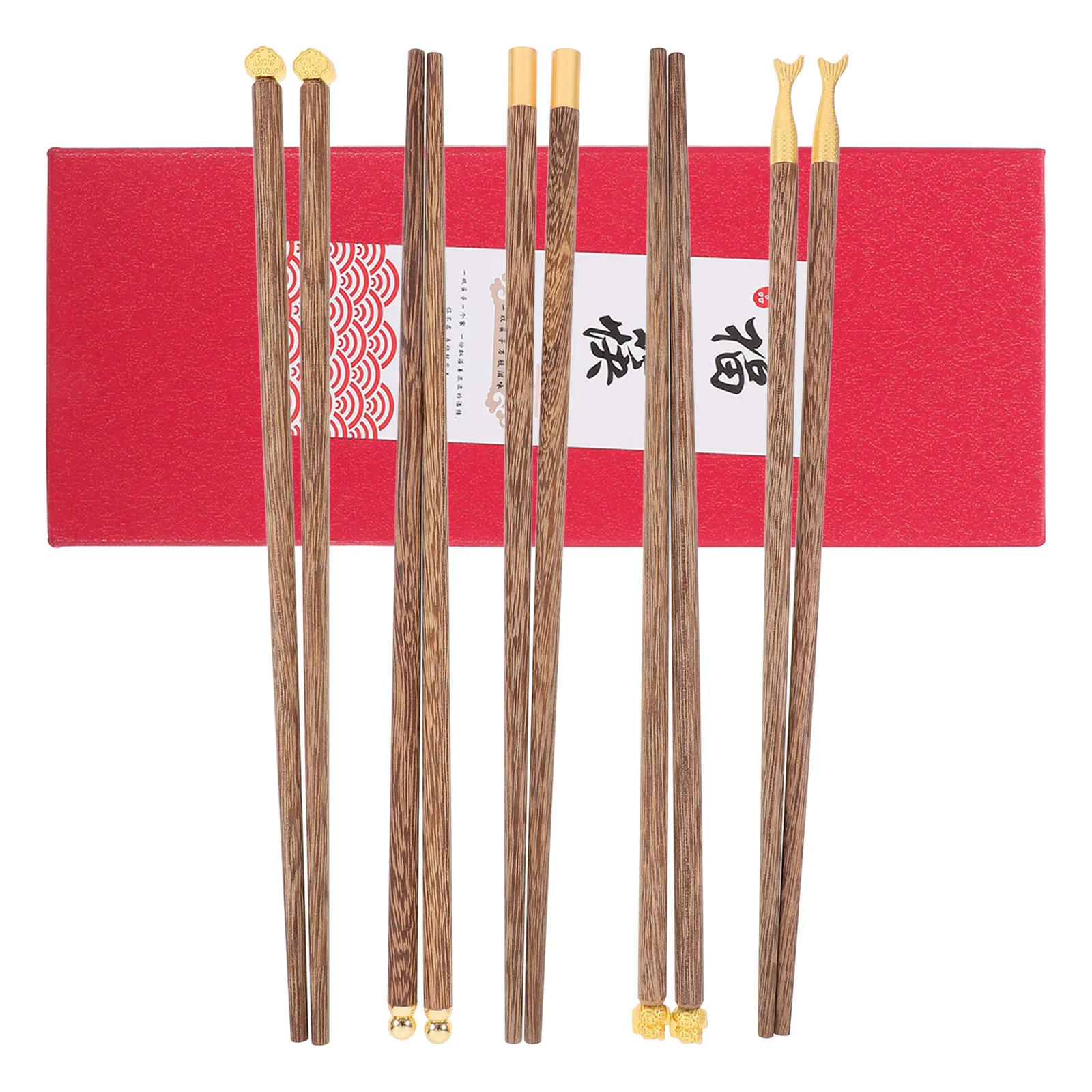 

5pcs 5 Pairs Fishtail Chopsticks Reusable Hardwood Chinese Style 30cm Wood Dinnerware Set Easy Clean Home Use