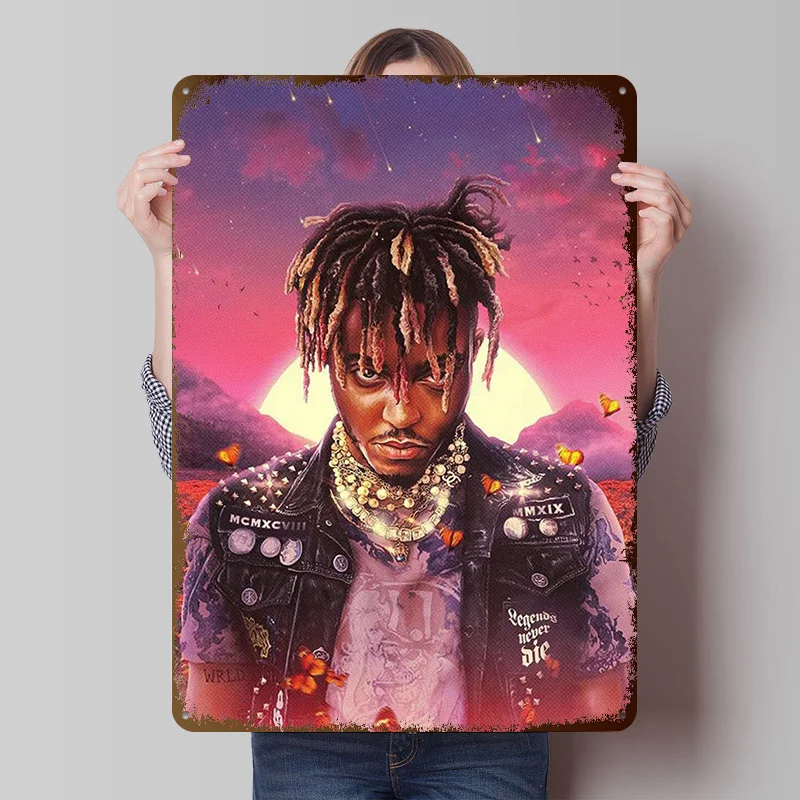 Juice Wrld Rapper Music Tinplate Posters Customizable Wall Art Retro Vintage Metal Signs for Home Room Mancave Decoration Garage