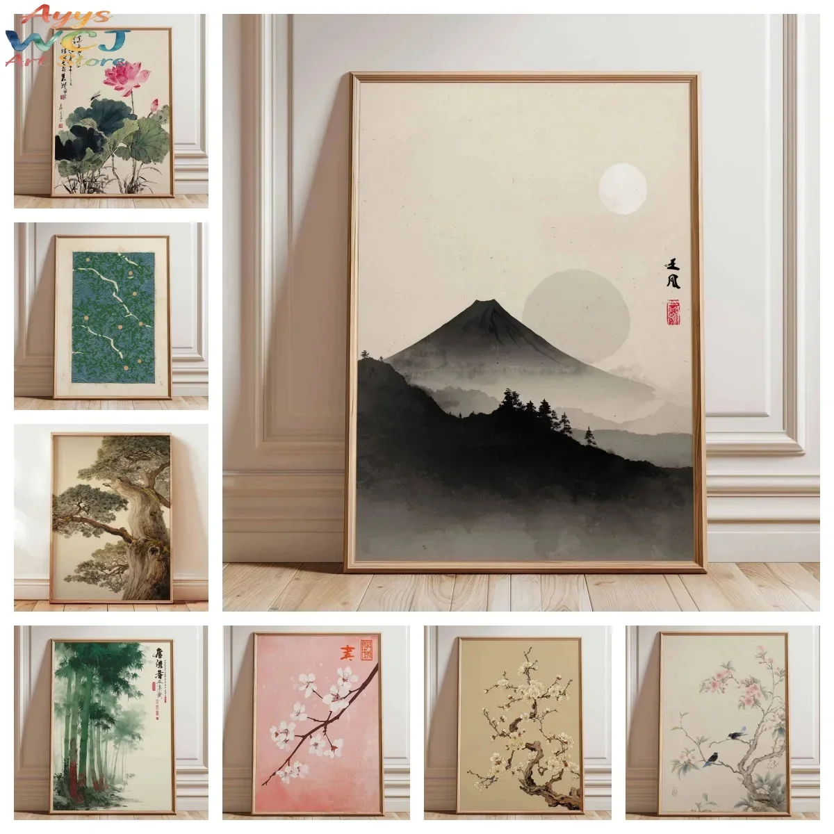 Chinese Zen-inspired Natural Botanical Forest Poster Print Frameless Serenity Pine Tree Floral Canvas Art Home Living Room De