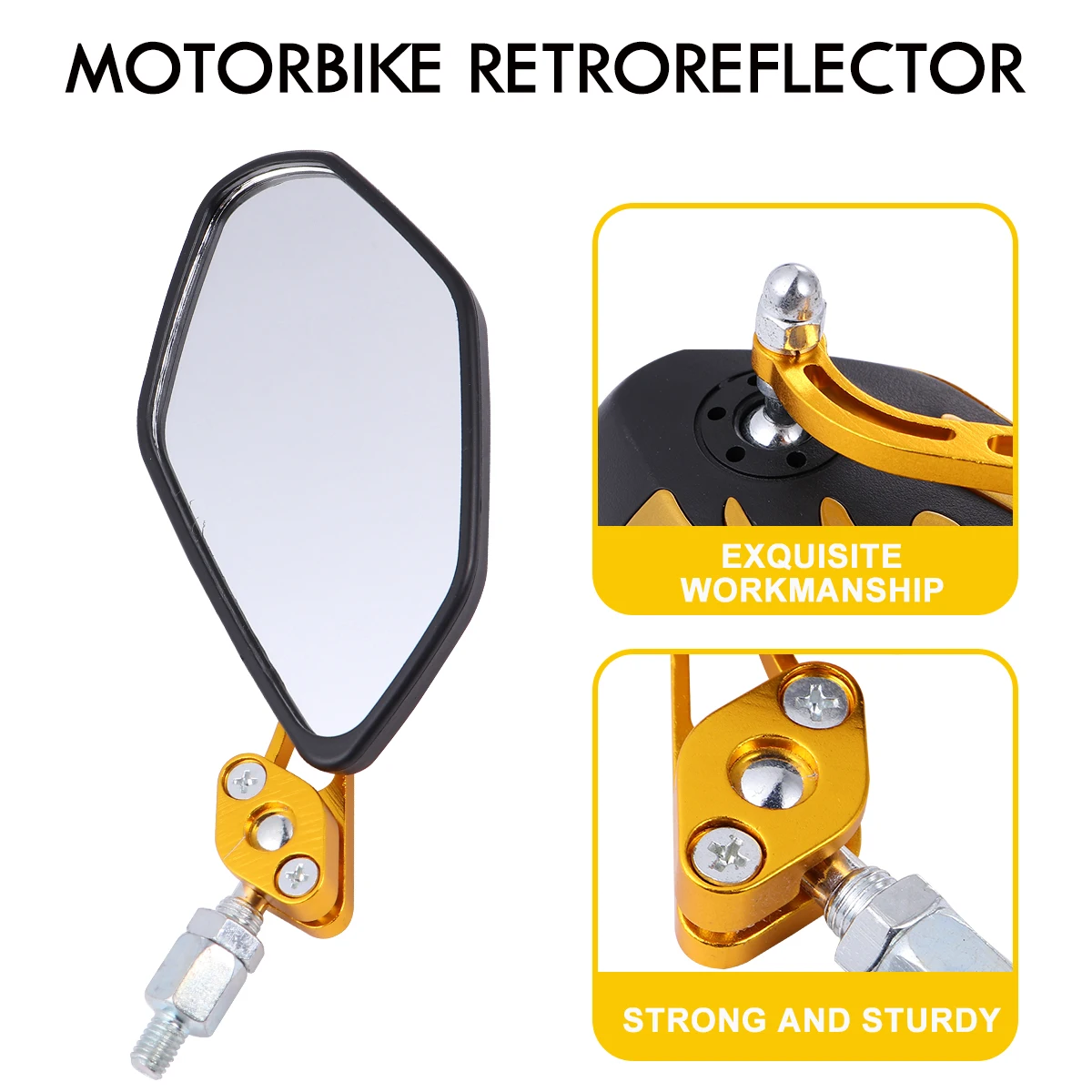 

Rearview Mirror Adjustable Angle Motorbike Retroreflector 360°Rotated Motorcycle Aluminum Alloy