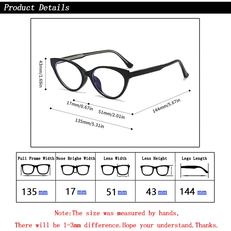 Fashion TR+Metal Core-Inserting Process Cat Eye Women Blue Light Blocking Reading Glasses Hyperopia Spectacles Positive Diopters