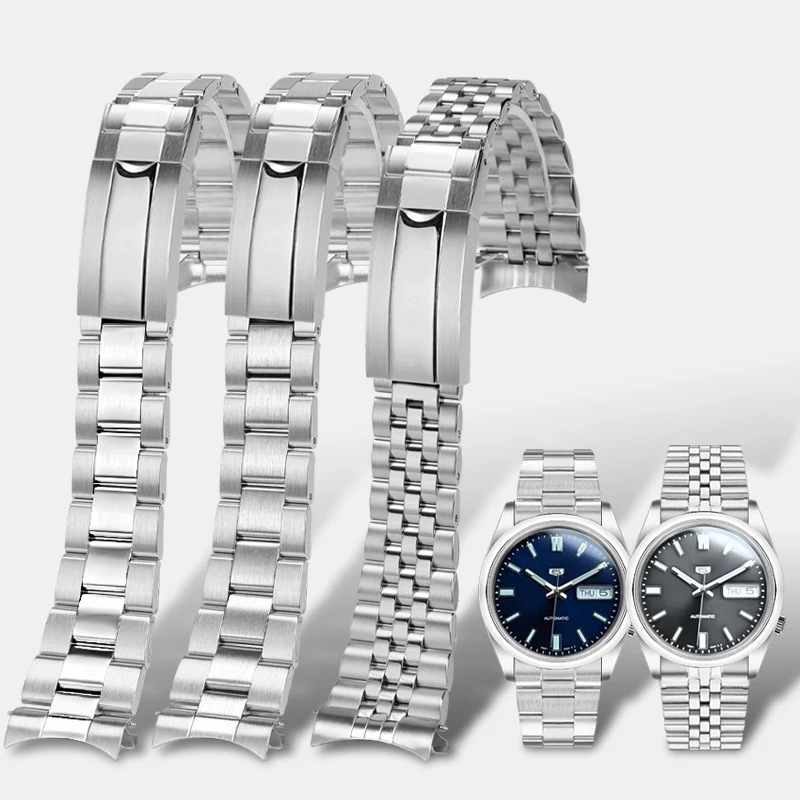 Cinturino Oyster solido in acciaio inossidabile per Seiko Sxns80/79 Snxs79k Snxs77k Snxs73 cinturino in acciaio di precisione Bracciale curvo giubileo