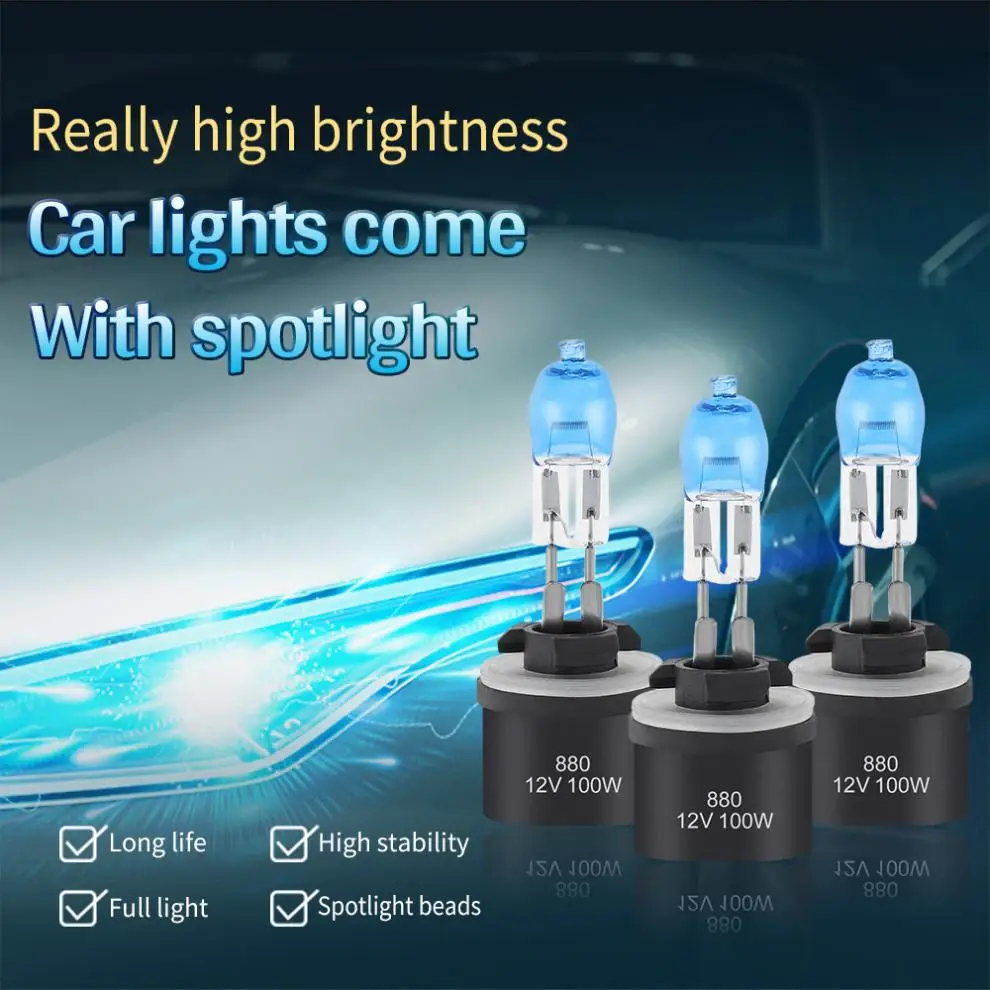 2 قطعة H3/ H7/H9/880/881/9005/9006 100 واط 3000LM 6000 كيلو الضوء الأبيض سيارة HOD مصباح هالوجين السيارات الجبهة العلوي سيارة HOD مصباح هالوجين