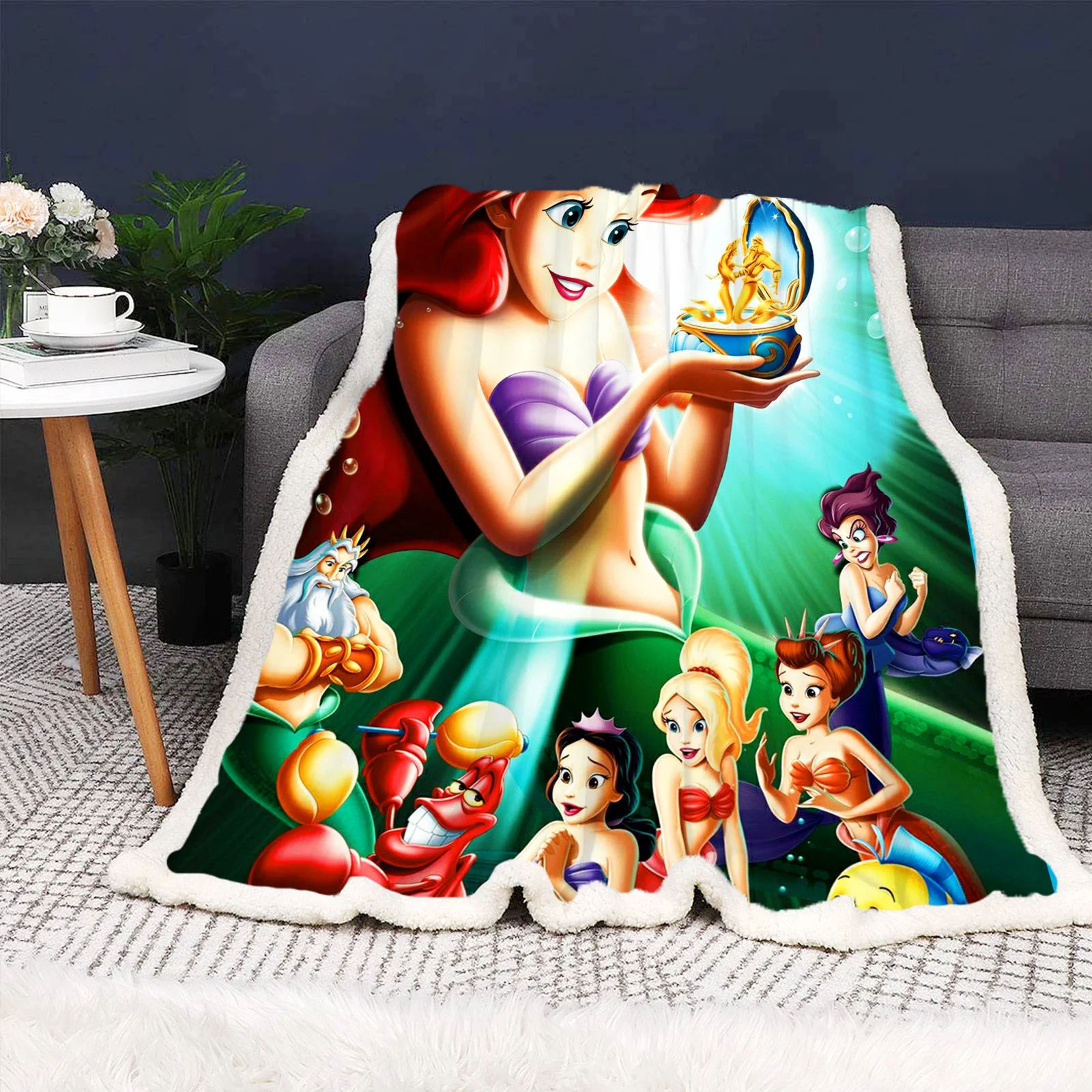 Disney Blanket Little Mermaid Fluffy Baby Nap Blankets King Size Throws Plush Kawaii Furry Microfiber Fabric Travel Picnic Gift