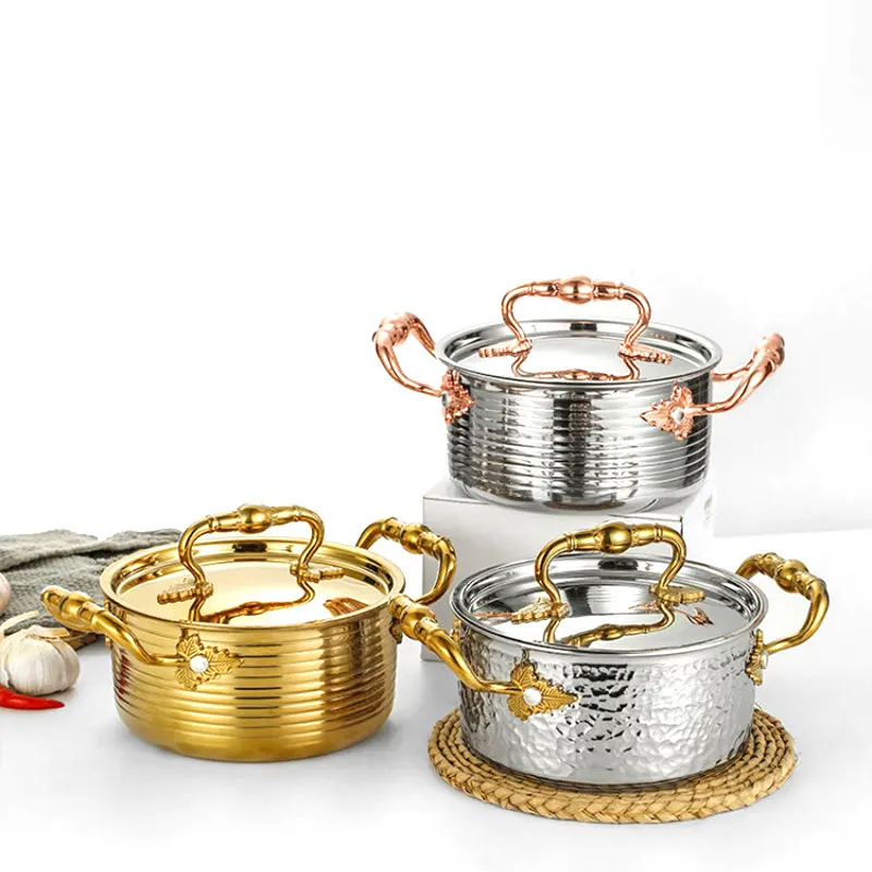 

Hammer Pattern Independent Soup Pot Binaural Threaded Layer Stainless Steel Hot Pot Cooking Pot with Lid Buffet Restaurant