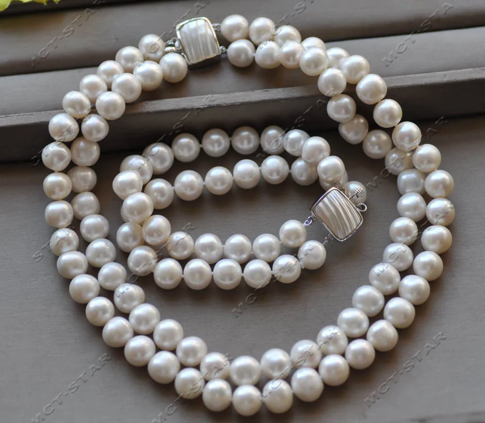 

MTC·STAR Z12894 Set 2Row 12mm White Round Freshwater Pearl Necklace Bracelet Mabe