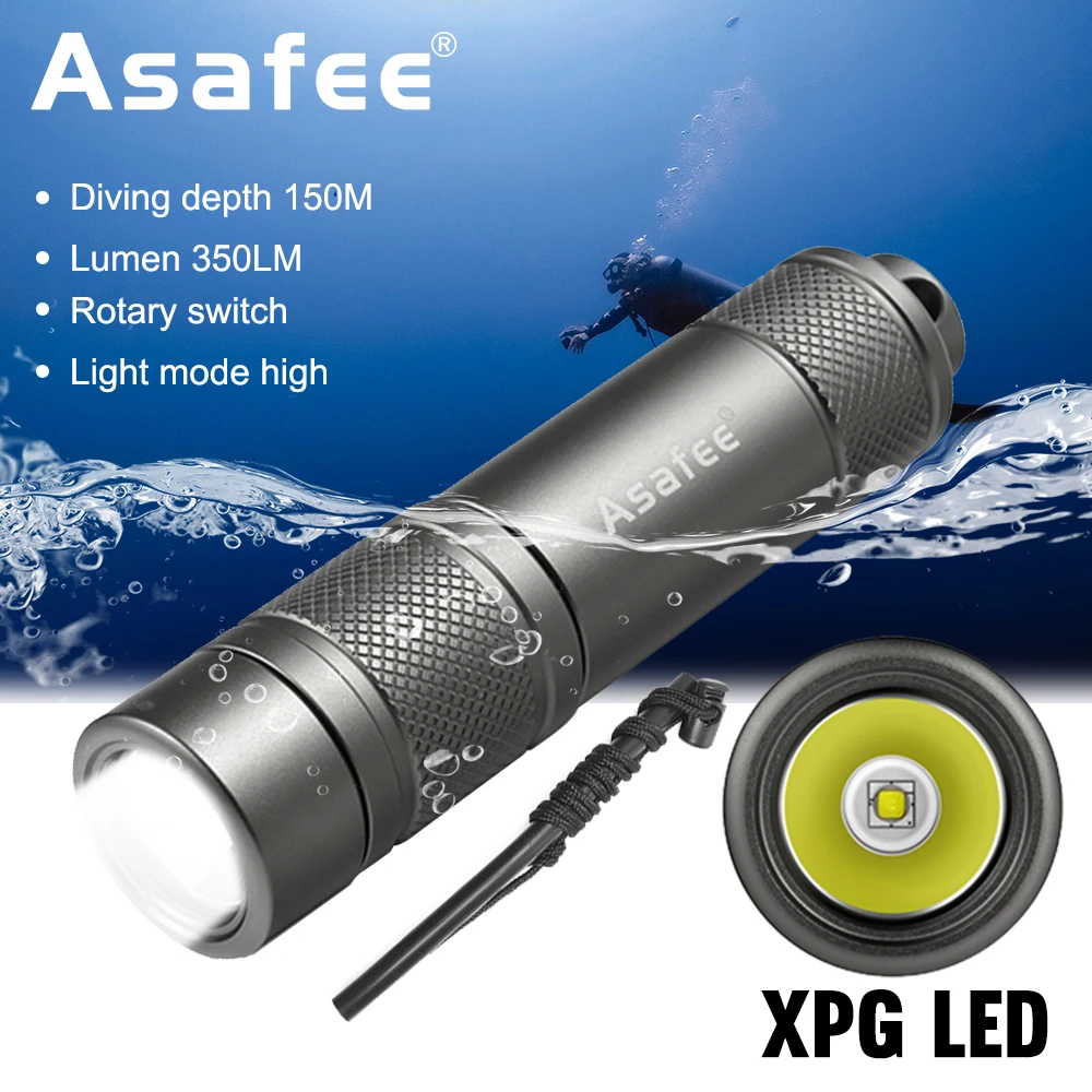 Asafee AF11 XPG LED Small Diving Flashlight Waterproof IPX8 Diving Dive Lamp Scuba Backup Diver Torch Light