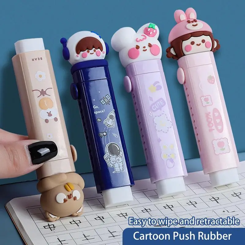 Sliding Retractable Eraser | Cute Pattern Retractable Eraser Pen | Sliding Erasers Eraser Stick Click Erasers Retractable for St