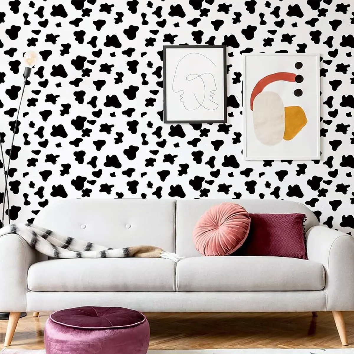 Cow spot pattern self-adhesive contact peeling waterproof detachable living room kitchen bedroom dormitory decoration wallpaper