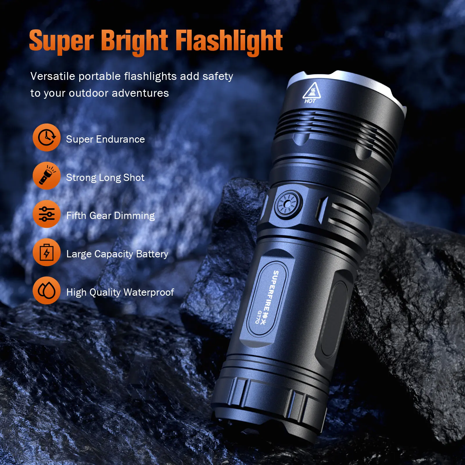SUPERFIRE GT70 36W High Power LED Waterproof Flashlight Torch With Built-in 12000mAh Battery Powerful 3100LM Tactical Hunting