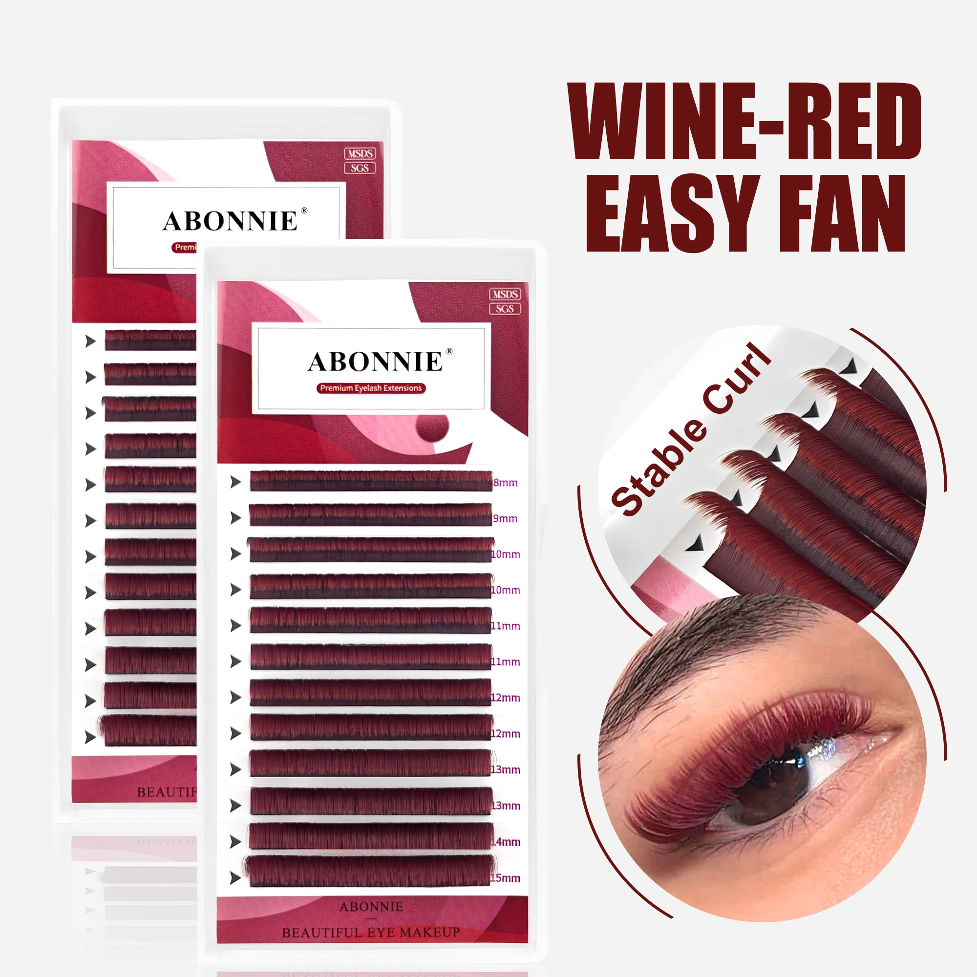 Abonnie Burgundy Lash Blooming Cashmere Easy Fan Braune Farbige Wimpernverlängerungen Volumen-Wimpern Automatisches Fächerwirk-Mechanismus Wie Butter – Detail 6