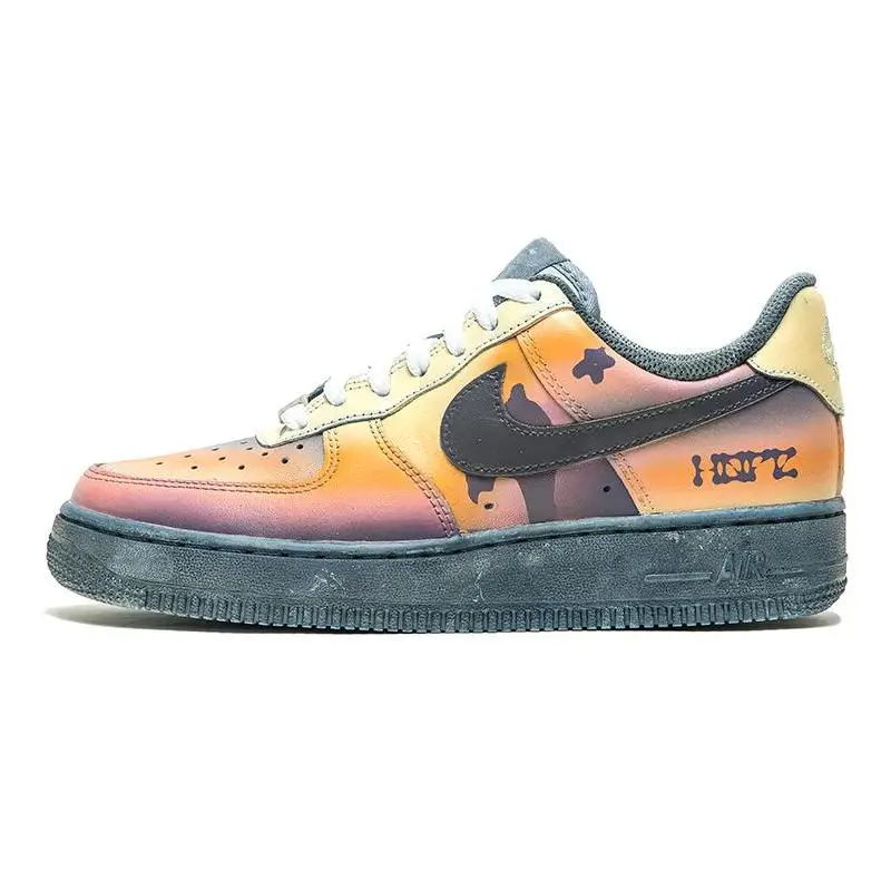 

[Custom Women's sunset black orange]Nike Air Force 1 Low Low-Top Skateboard Shoes Women's Black Orange
