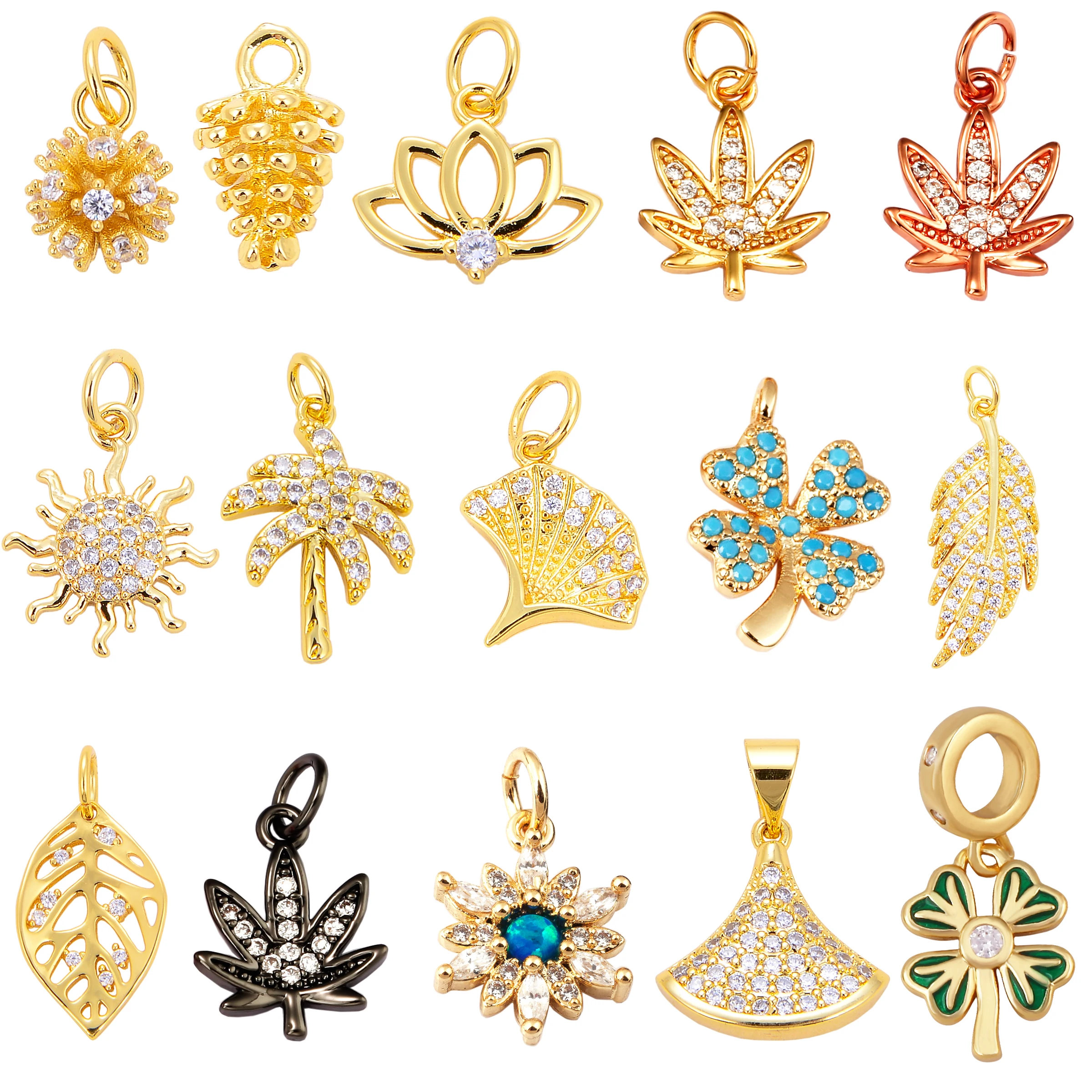 

Pine Cone Lotus Coconut Tree Sun Flower Ginkgo Leaf 18K Gold Charm,Bracelet Earring Attachment Jewelry Components Findings L44