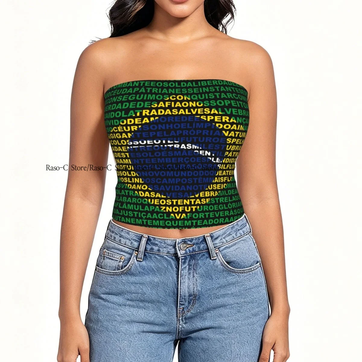 Women strapless blouses sleeveless Brazil Flag halter-neck sexy short-sleeved blouses