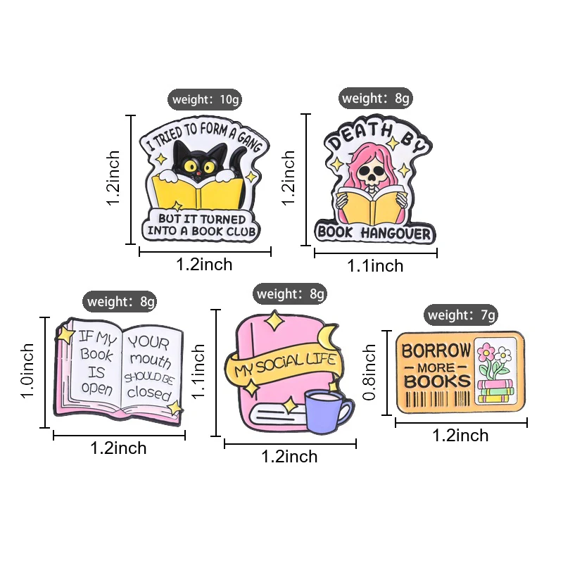 Creative Book Reading Club Enamel Pin, Cartoon Cat Skull Book Text Badge, Fashion Accessory, Best Gift for Friends