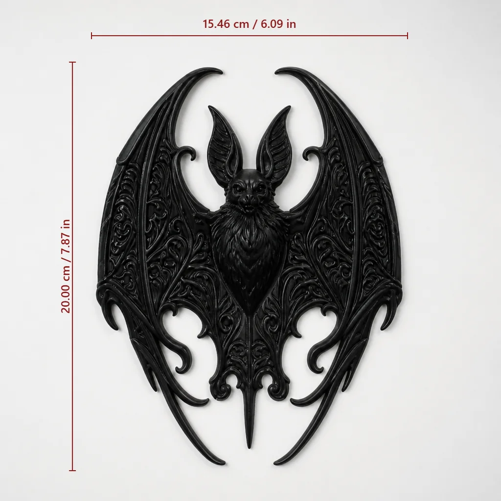 Vintage Rococo Filigree Bat Wall Hanging, Black Intricate Carving Bat Wall Sculpture, Witchy Gothic Wall Ornament
