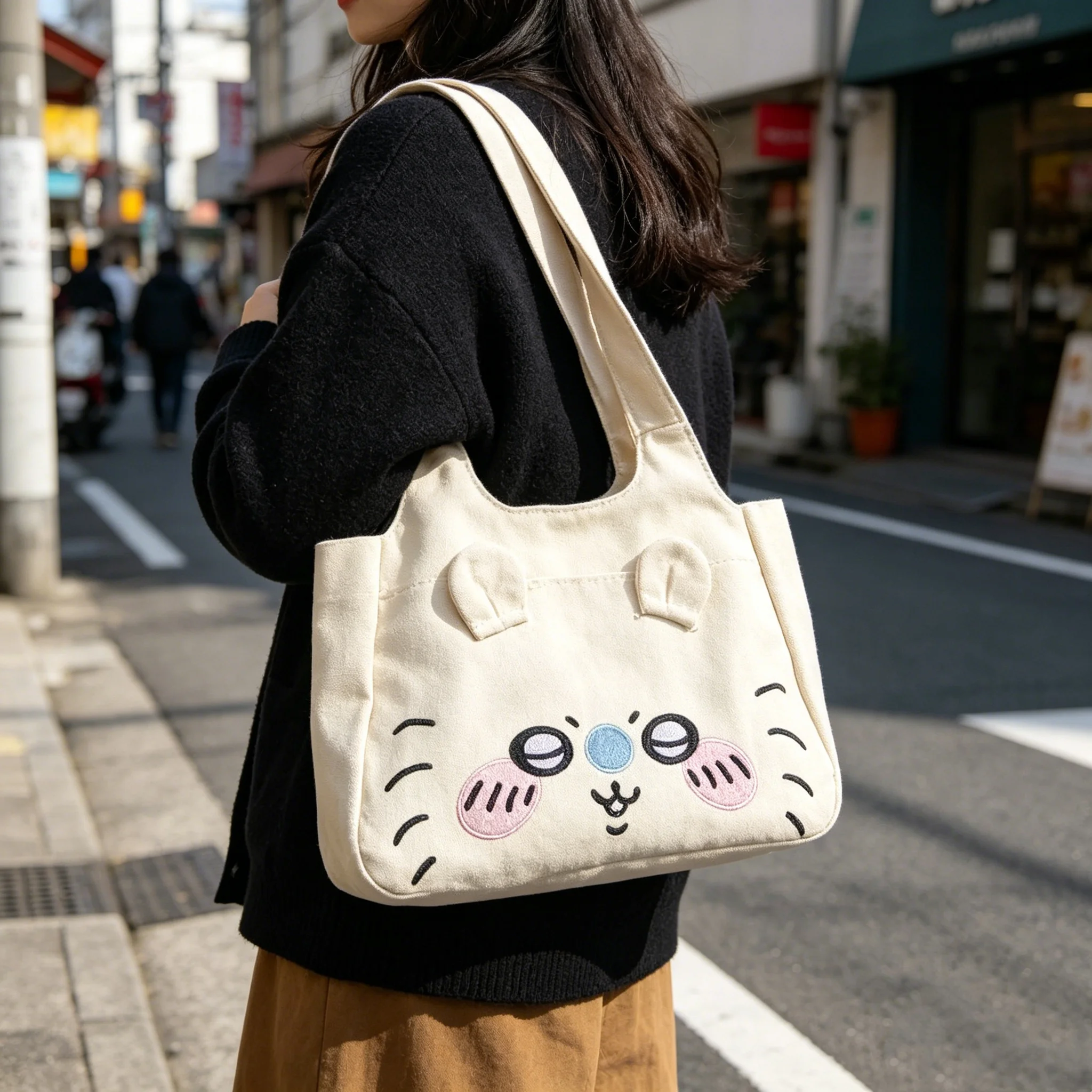 

Kawaii Canvas Bag Japanese New Anime Handbag Large Capacity Embroidery Bento Bags Handbag Fashion Nagano Cartoon