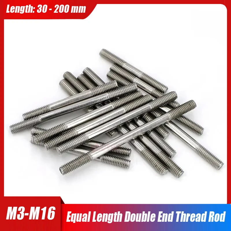 

1-10pc Equal Length Double End Thread Rod M3-M16 304 Stainless Steel Headless Stud Bolt Screw Tooth Stick Dual Head Threaded Bar