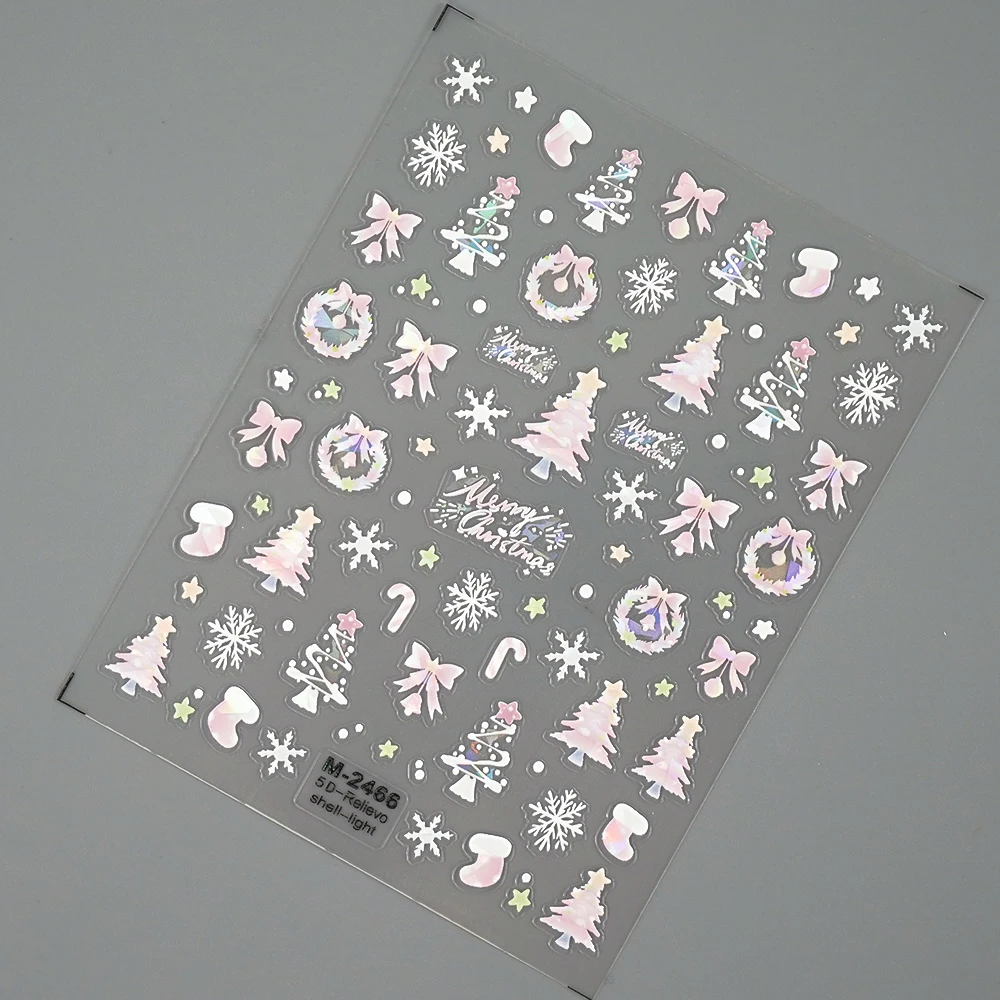 1 pçs rosa natal adesivos de unhas brilhante escudo luz arte do prego adesivos bonito bolha decorações de unhas decalques