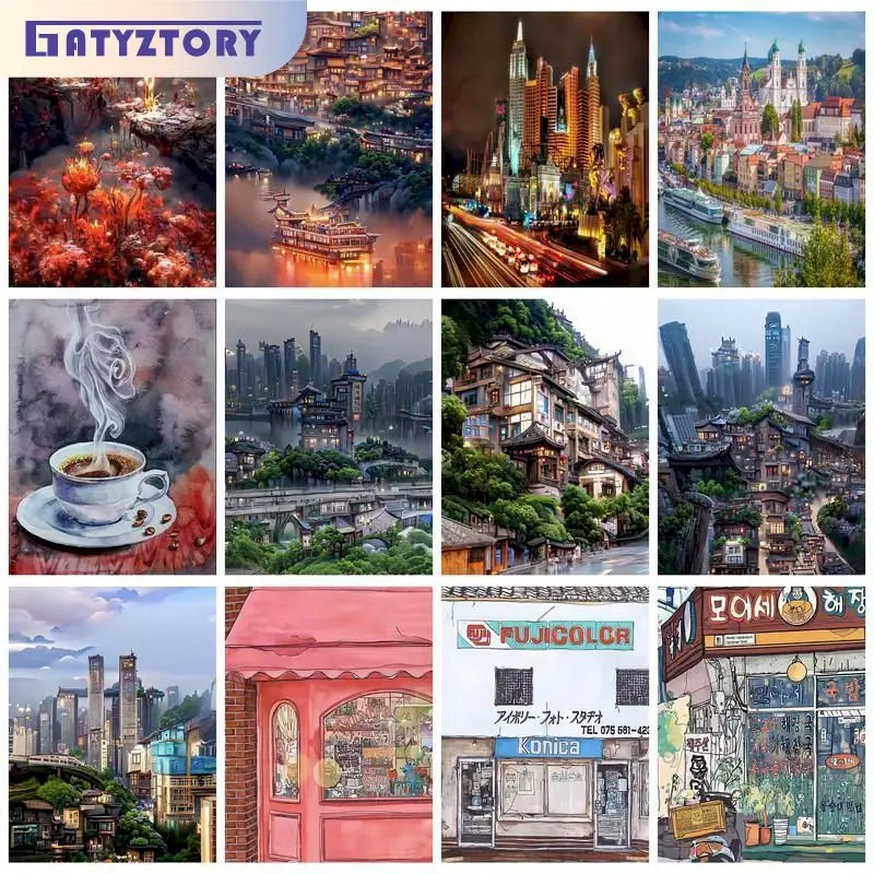 

GATYZTORY Diy Paintings By Number City Landscape Kits With Frame Oil Painting Starry Sky Scenery Acrylic Paint Home Wall Decor