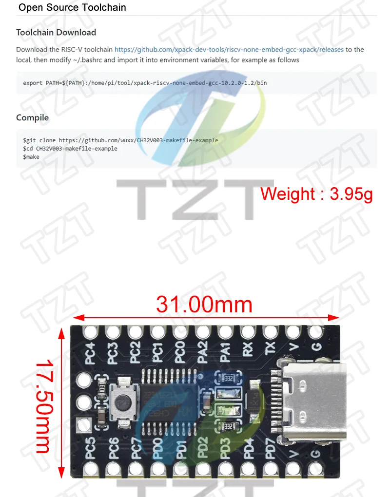 GREATZT CH32V003 P Lamanytka Rozwojowa Minimalna Płyta Parquena RISC-V Open Source TYPE-C Port USB CH32V003F4P6 – Detail 3