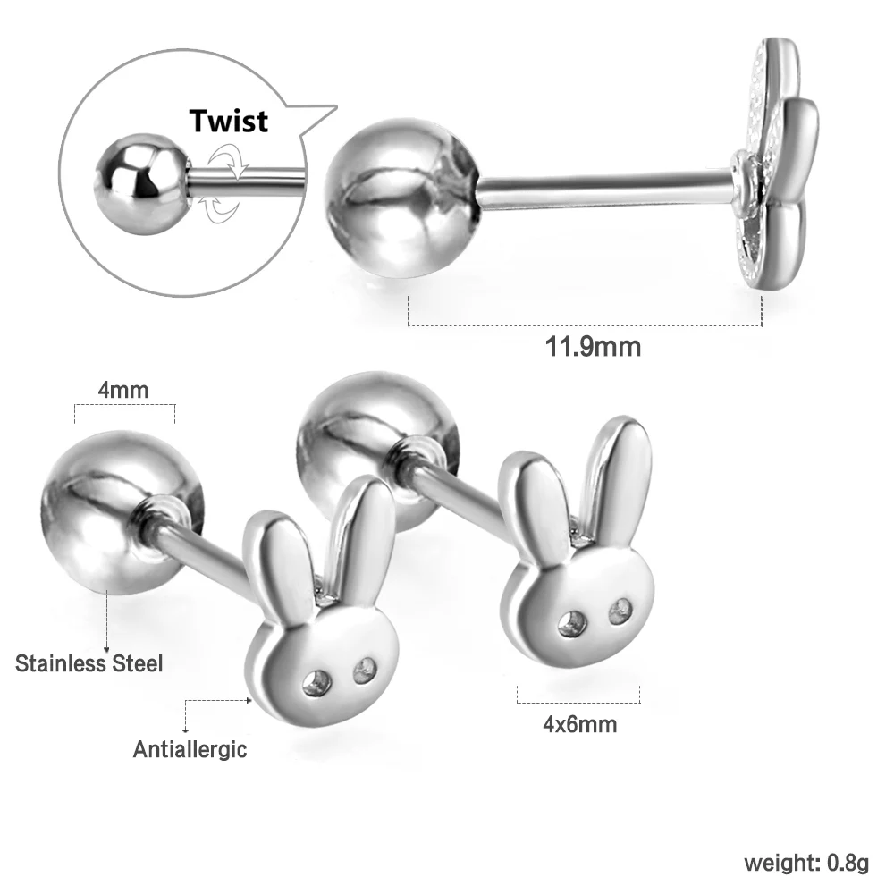 Wholesale Vendor Bulk Supply 3Pairs Gold & Steel Tone Stainless Steel Bunny Rabbit Screw Back Stud Earrings Lots For Shop Resale