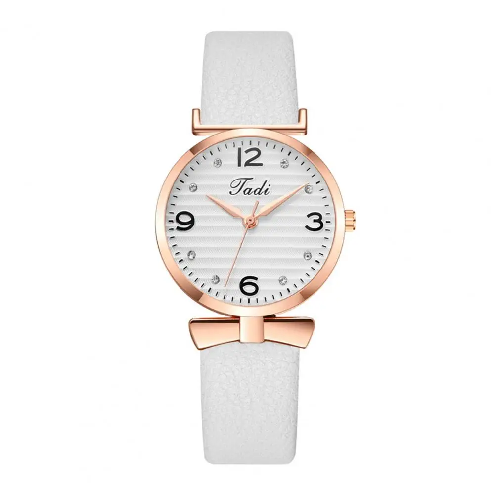 Women Watch Rhinestone Round Dial Metal Bowknot Faux Leather Strap Ladies Girls Casual Quartz Wristwatch Fashion Jewelry