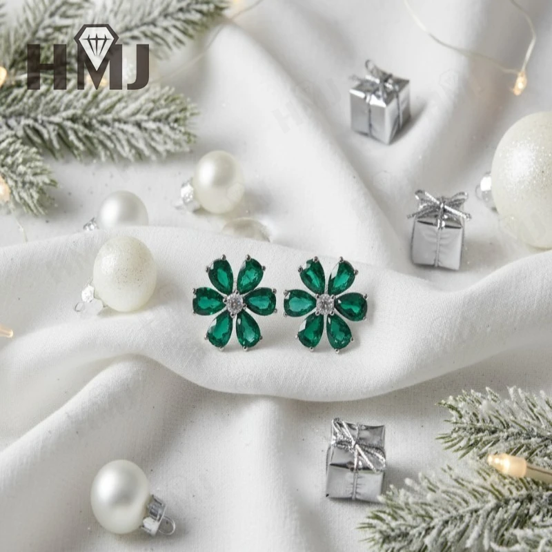 أقراط زهرة 4.3-6.3CT الكمثرى روبي الياقوت كولومبيا بادبارادشا S925 رومانسية ست بتلات الأذن ترصيع للنساء هدايا عيد الميلاد #4