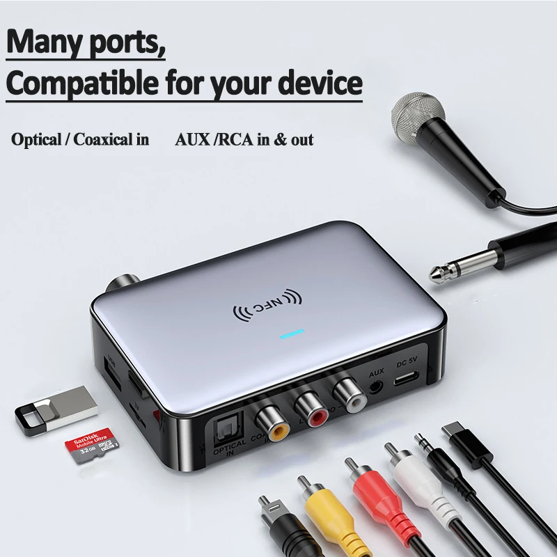Bluetooth Zender Ontvanger 5.0 Nfc Stereo 3.5Mm Aux Jack Optische Coaxiale Rca Draadloze Audio Adapter + Microfoon Zingen Voor tv