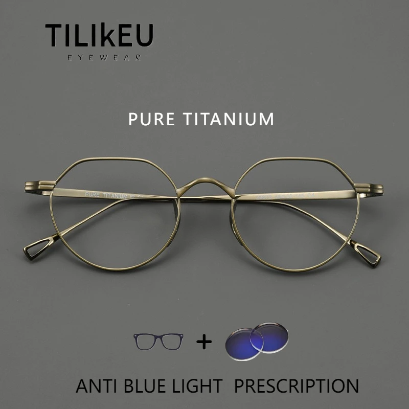 

Japanese Retro Oval Blue Light Filter Myopia Glasses Men and Women Ultra-light Pure Titanium Frame Optical Prescription Glasses