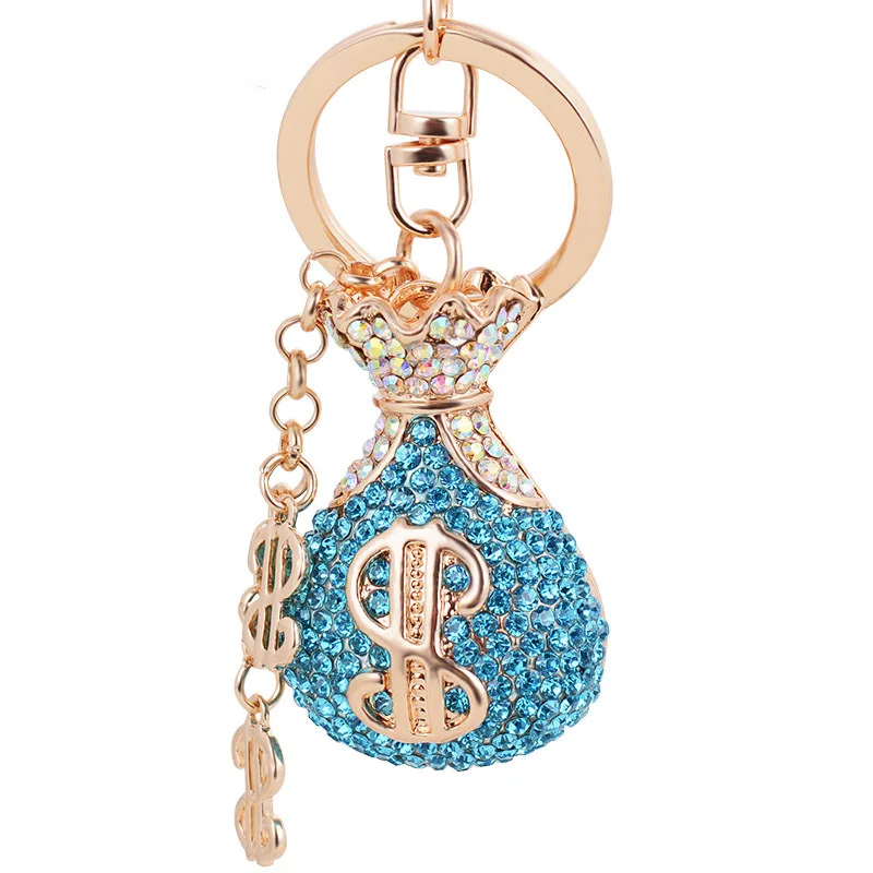 Alloy Rhinestone-encrusted $ Money Bag Keychain – Women's Bag Accessory & Car Keychain