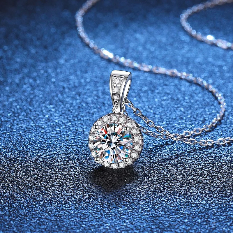 

ZFSILVERFashion Luxury Classic s925 Silver Moissanite Color D Round Pendant Necklaces Charms For Women Accessories Jewelry XL108